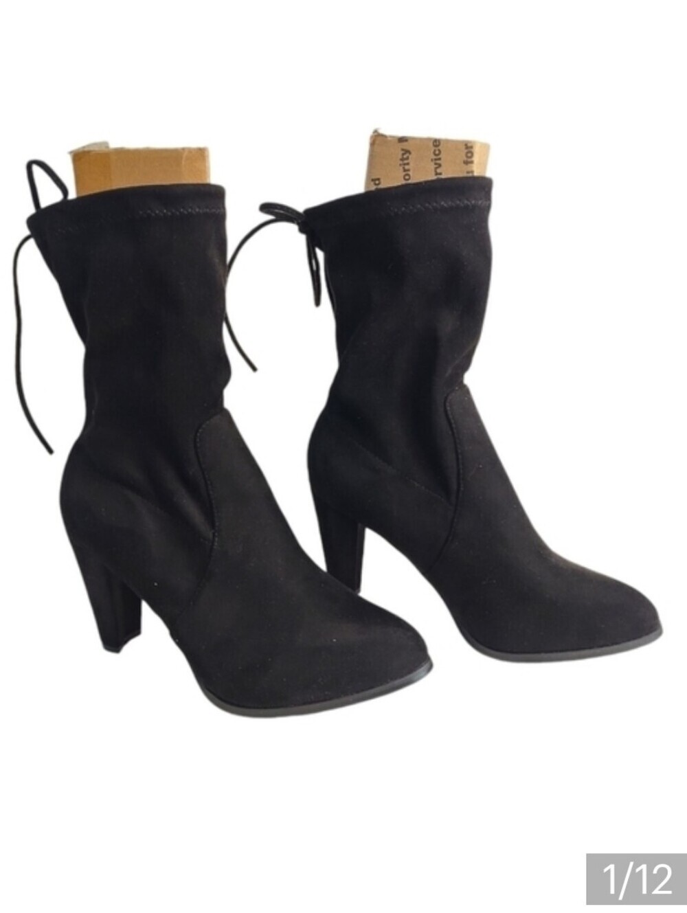 Catherine Malandrino Women's Black Faux Suede Heels  Boots Size 8.5 NWOT